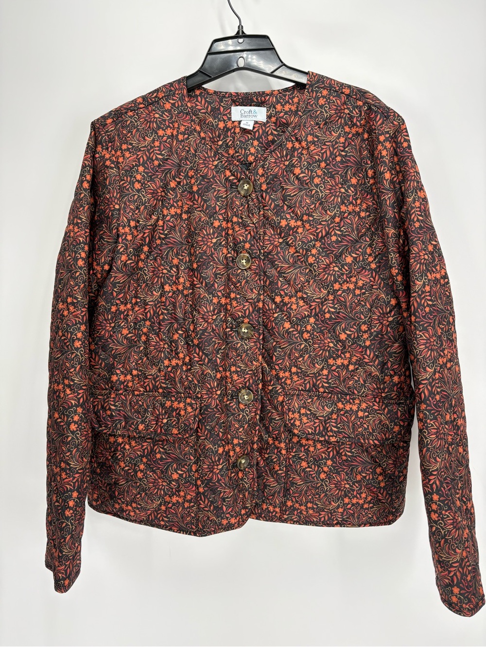 🔱 croft & barrow Quilted Floral Button-Front Jacket in Rust and Black leaf print